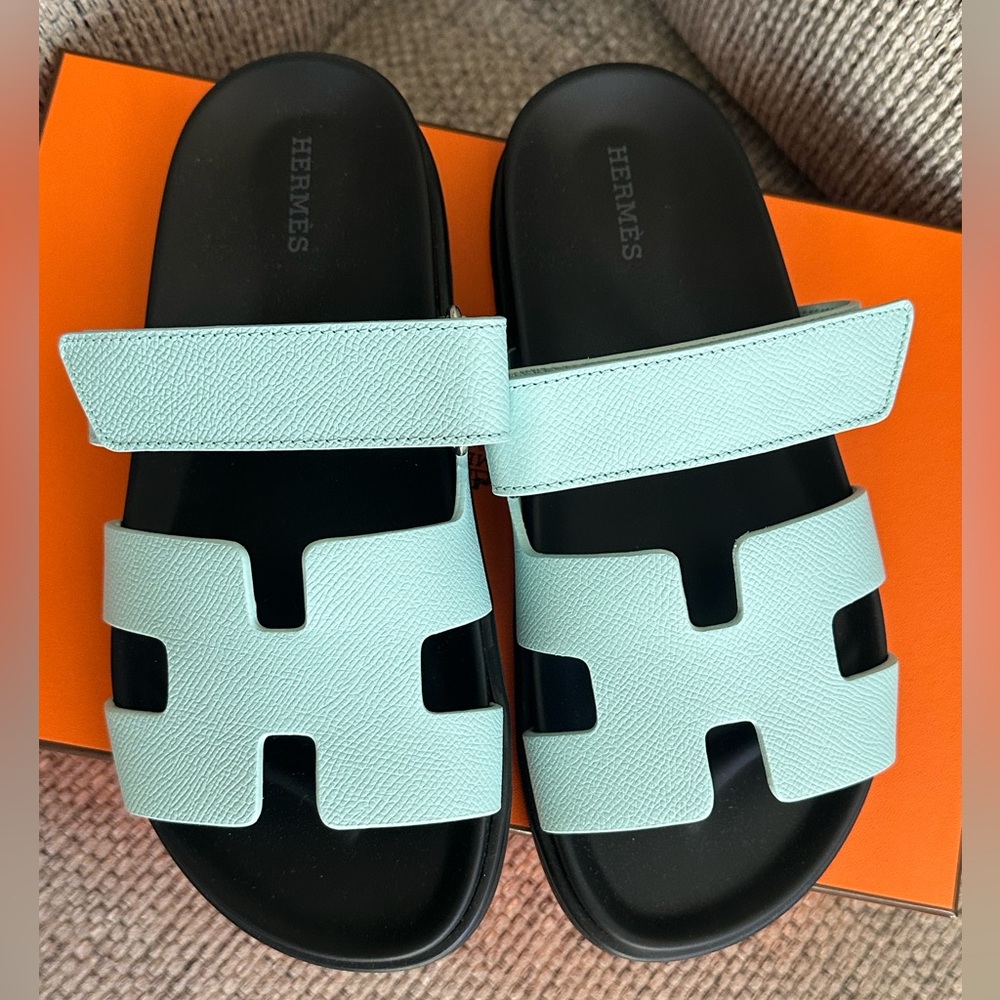 SNIB HERMÈS Bleu Cristaux Epsom Women’s Chypre Sandals